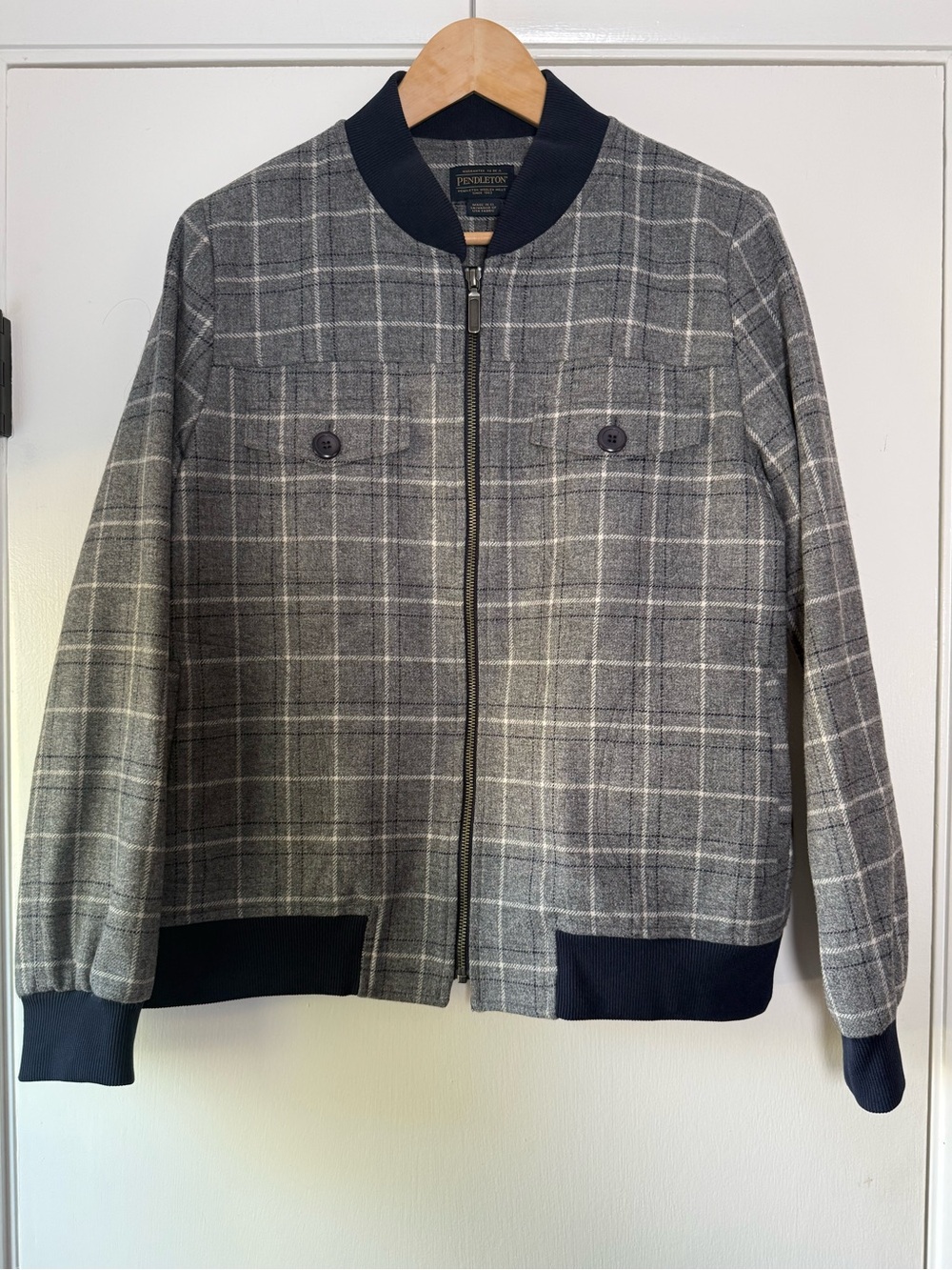 Pendleton Virgin Wool Plaid Bomber Jacket Classic Old Money Preppy Quiet Luxury